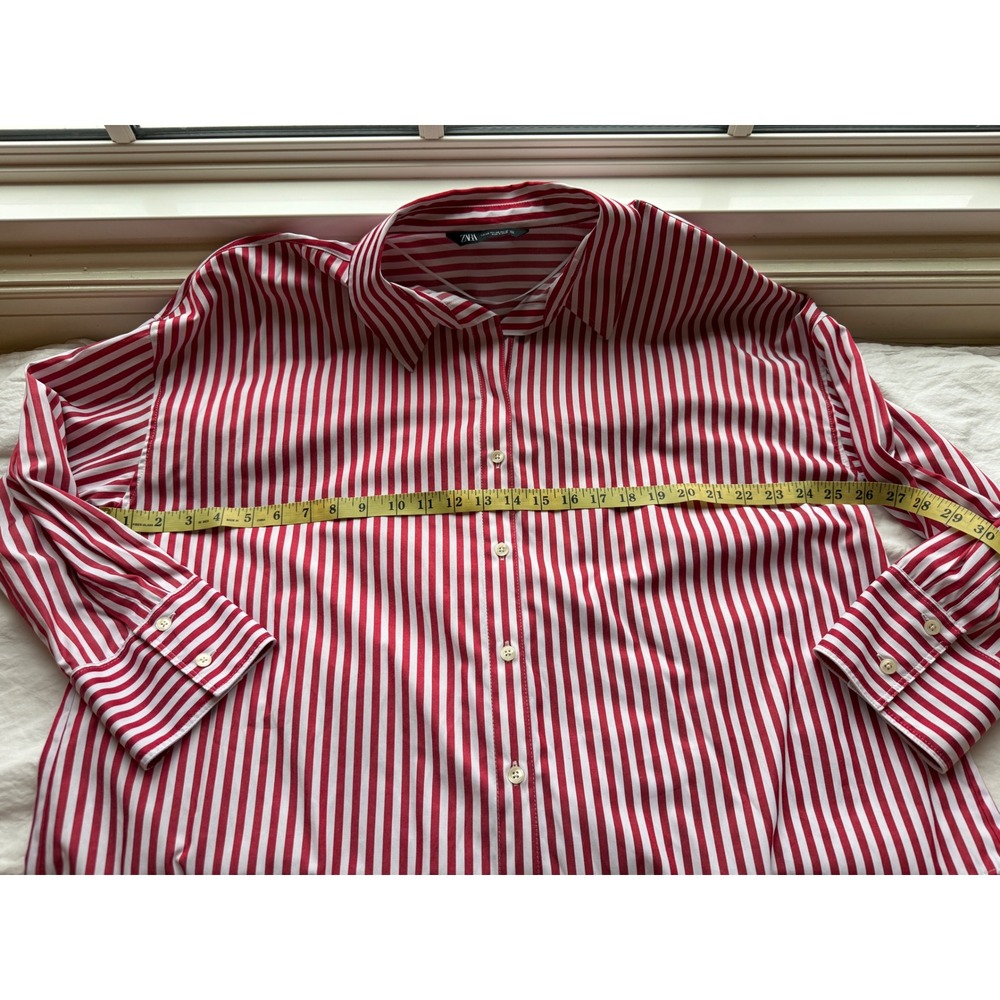 Zara Womens XXL NWOT Red White Striped Button Down Shirt Long Sleeve Blouse - Picture 7 of 8